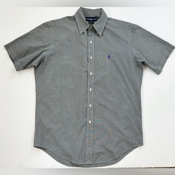 RALPH LAUREN CHECK micro plaid button down shirt short sleeve mens M purple pony - Picture 5 of 8